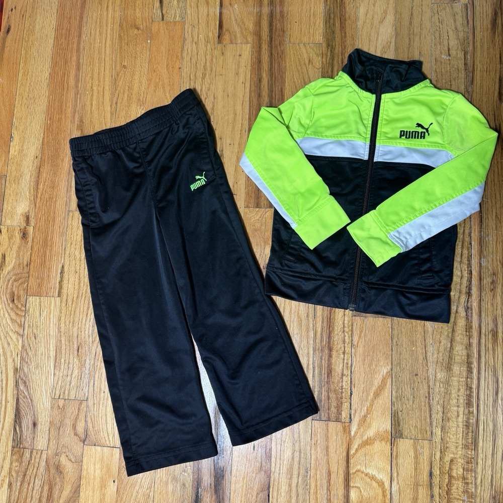 Puma Toddler Color Block Neon Green/ Black Tracksuit Set Sz 2T